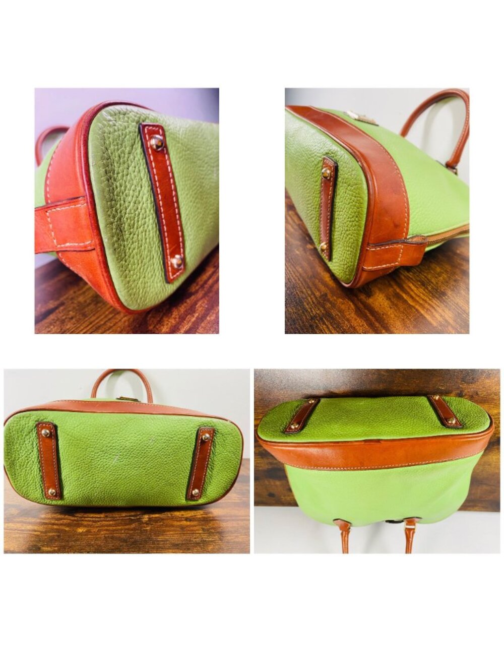 Vintage Dooney & Bourke Zip Zip Satchel Green & Brown Leather Handbag - Picture 7 of 16